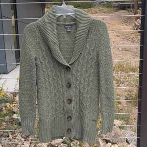 Eddie Bauer Olive Cable Knit Cardigan